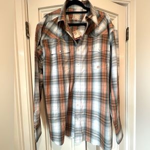 ROPER NWT Men’s Pearl Snap Western Shirt Size XL Copper Gray Plaid
